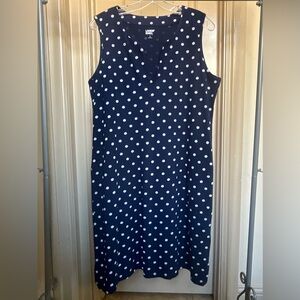 Lands' End Cotton Jersey Swim Cover-up Dress Navy Polka Dot